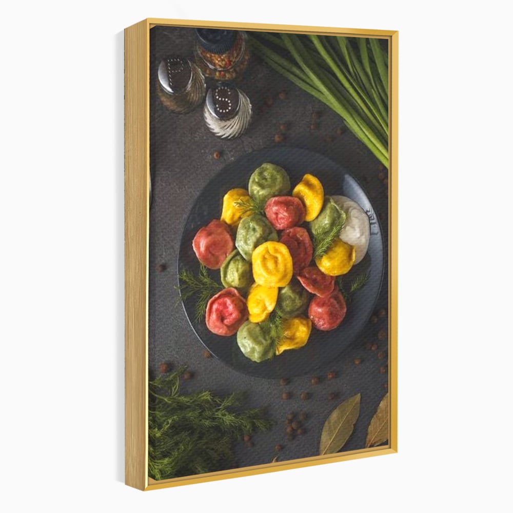 Tablou canvas cu tablou canvas cu paste colorate, in rama de aluminiu auriu